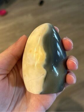 Two-Tone Polished Orca Agate Palm Stone - Cream and Gray